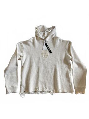 Tenacity Off-White Distressed Knit Hooded Sweater